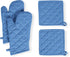 Native Fab 4-Piece Kitchen Pot Holders and Oven Mitts Set - Heat Resistant, Non-Slip, 100% Cotton - Blue
