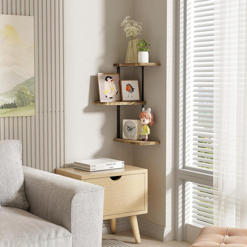3 Love-KANKEI Corner Shelf Wall Mount of Tier Rustic Wood Floating Shelves for Bedroom Living Room Bathroom Kitchen
