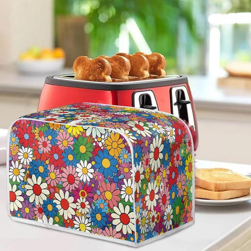 Daisy Flowers Printed Toaster Cover - Washable 2 Slice Wide Slot Oven Bakeware Protector for Dust and Fingerprint