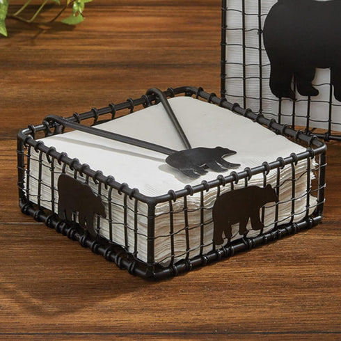 Park Designs Black Bear Wire Beverage Napkin Holder, Lodge Style