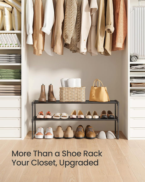 2-Tier 12-15 11.8 36.2 14.6 Inches, ULSA12BK SONGMICS Shoe Rack, Shoe Organizer, Metal Storage Shelf, Upright or Upside