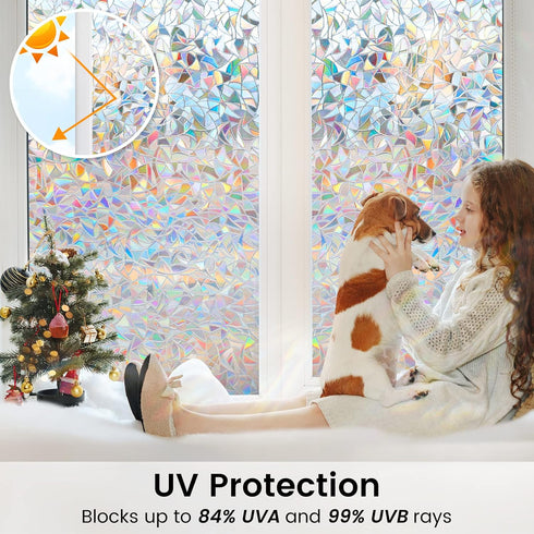 DOWELL Window Privacy Film, Rainbow Decorative Stained Glass Clings, 23.6 x 78.7 inches