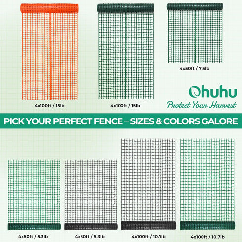 4'x50'/7.5LB Ohuhu Plastic Garden Fence Safety Fence, Reusable Netting Plastic Mesh Fence Roll, Temporary Fencing