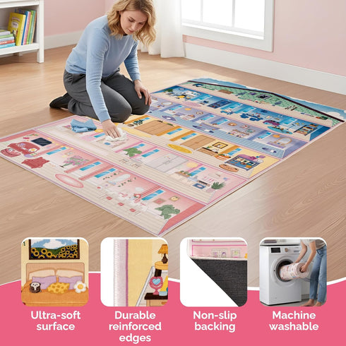 4x6 Rug&Play Ultra Soft Rainbow Dollhouse Play Rug for Girls Room Washable Non-Slip Area Rugs for Kid Bedroom & Kids