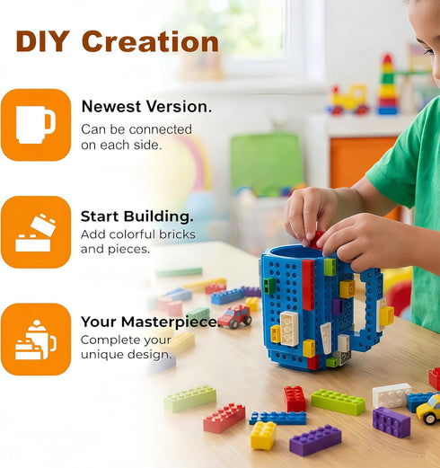 Lumsburry Build-on Brick Coffee Mug, Funny DIY Novelty Cup with Building Blocks Creative for Kids Men Women Xmas