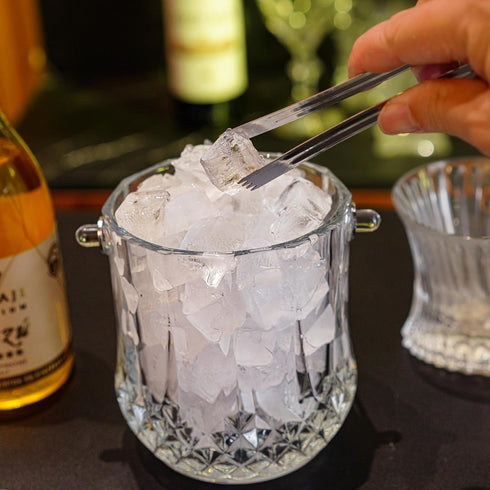 Glass Ice Bucket with Handle and Ice Tong - Clear Crystal Ice Buckets for Cocktail Bar, Wine Home Bar Accessories