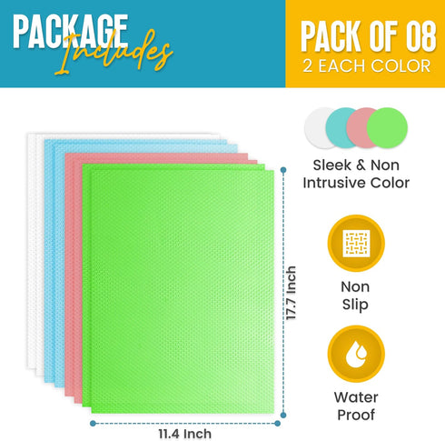 Refrigerator Liners for Shelves (8 Pack) by Linda’s Essentials, Non-Adhesive BPA-Free Mats for Kitchen & Cabinets