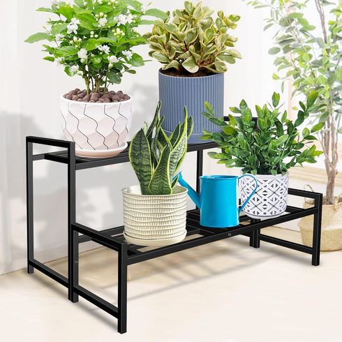 2-Tier Lilybud--lily Plant Stand Indoor Outdoor, Wrought Iron Plant Stands, Stackable Metal Plant Shelf Decorative