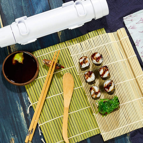 ISSEVE Sushi Making Kit, Sushi Bazooka Maker with Bamboo Mats, Chopsticks, Paddle, Spreader, Knife, DIY Roller Machine