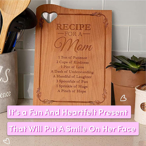 Wooden Cutting Boards for Mom, 12 x 9" Engraved with Mother's Poem, Kitchen Gift with Heart Cut Out