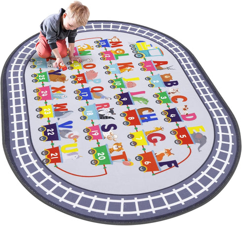HiiARug Small Playroom Rug, Kids Playmat ABC Alphabet, Numbers, Train and Road
