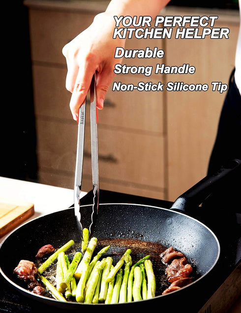Anaeat Premium Sturdy Barbecue Tongs - 7, 9, 12 Inch Non-Slip Stainless Steel Locking Tongs for Grilling & Cooking