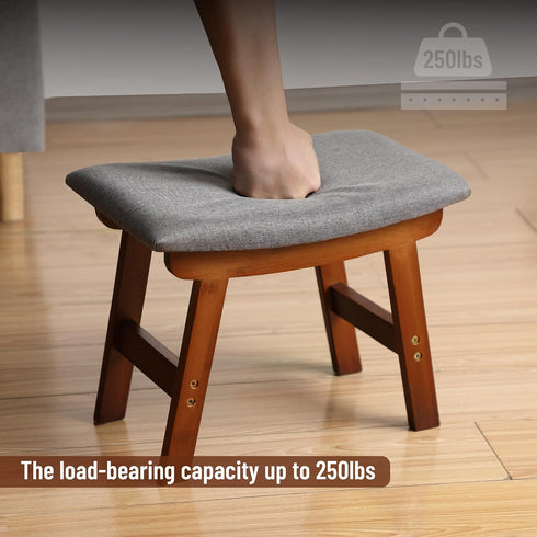 Bamboo Footrest Ottoman with Gray Cushion and Brown Legs - Small Size