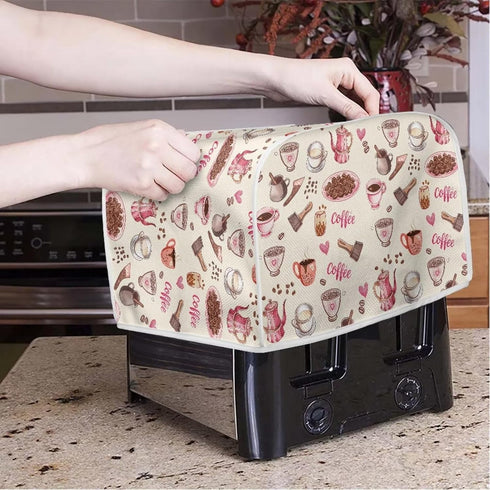 Toaster Dust Cover 4 Slice, Stain Resistant Kitchen Appliance Cover with Top Handle, Coffee Pink Beige