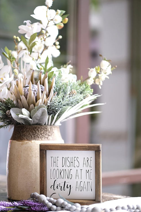 Lavender Inspired Funny Kitchen Sign - The Dishes are Looking at Me Dirty Again, Mini Farmhouse Decor