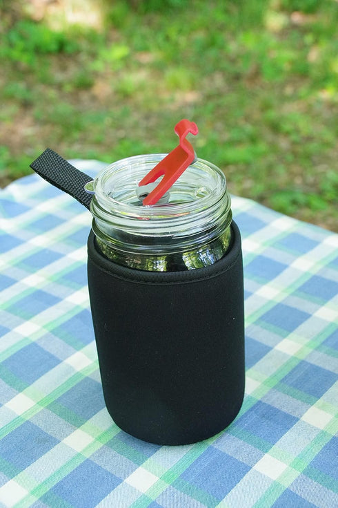 Masun Mason Jar Sleeve - Wide and Regular Mouth Quart Jars (Black 4 Pack)