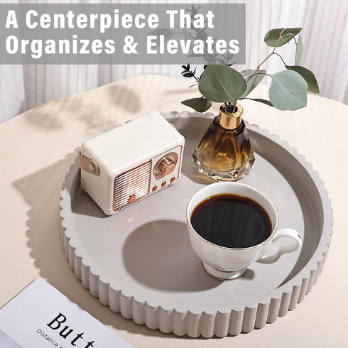 Emma & Ella Round Decorative Tray for Coffee Table Decor Concrete Round Tray Home Decor Circle Centerpiece Bandejas