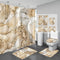 4PCS Beige Marble Bathroom Sets with Shower Curtain and Rugs, Abstract Shower