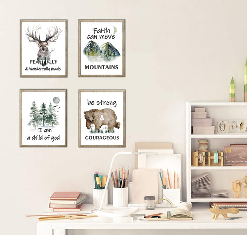 LOEDVESTR 4-pack20.32 25.40 cm Forest Animals Bible Verse Poster Inspirational Quote Poster Watercolor Wall Art