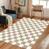 3' 5' Checkered Brown Area Rug Washable Large Living Room Rug Geometry Neutral Line Non-Slip Soft Bedroom Carpet Dining