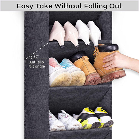 SLEEPING LAMB Over The Door Shoe Organizer with Large Deep Pockets, Narrow Rack for Hanging Boots Storage, Black
