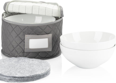 Stack Store Plus More China Storage Quilted Case for Dessert Plates, Bowls, Small Plates, Gray, 8" W x 6" H