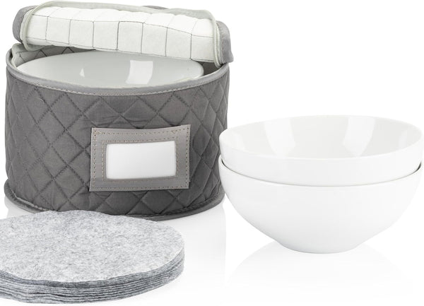 Stack Store Plus More China Storage Quilted Case for Dessert Plates, Bowls, Small Plates, Gray, 8" W x 6" H