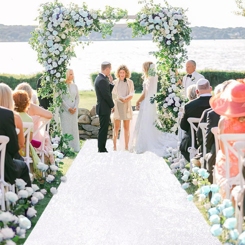 Shimmer White Aisle Runner 2x15ft for Wedding Ceremony, Sequin Outdoor Rug Runner