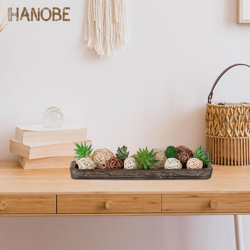 Hanobe Rustic Wood Centerpiece Tray: Decorative Tealight Candle Holders Long Farmhouse Candle Plate Wooden Table