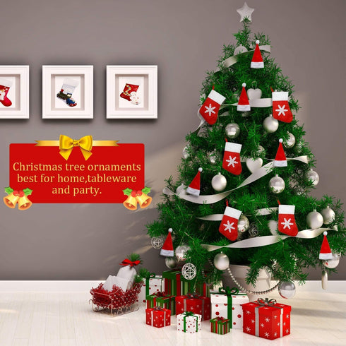 40 Pcs Christmas Silverware Holders, 20 Santa Hats and 20 Christmas Socks Flatware Organizers for Dinner Table