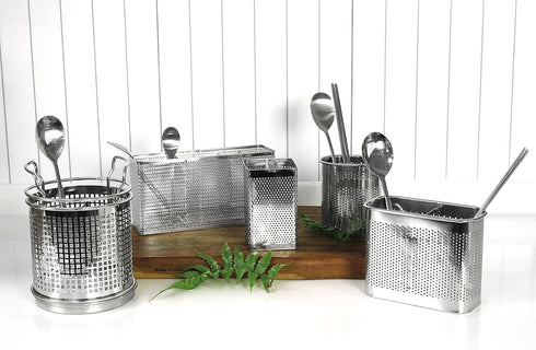 Kitchen Utensil Chopsticks Perforated Holder with Hooks, 304 Stainless Steel Storage Organizer, Dishwasher Safe