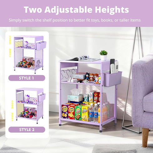 19in 3-Tier 3 ECOLOVI Kids Nightstand High for Floor Beds, Metal Small Bedside Table with Adjustable Storage Shelf