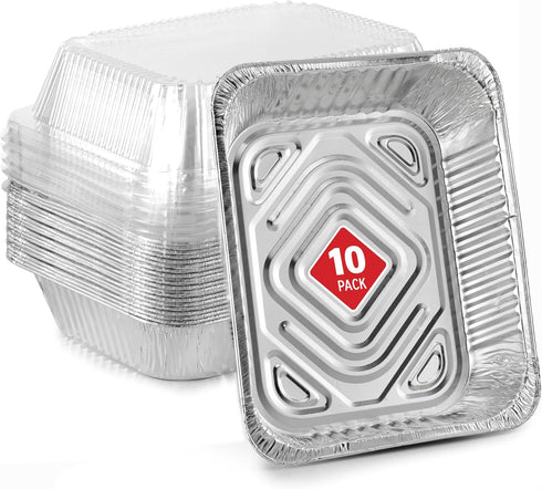 Stock Your Home 9x13 Disposable Baking Pan with Lid, Heavy Duty Aluminum Cake Pans for Lasagna and Casserole (10 Pack)