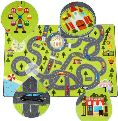 4x6 HOMORE Kids Play Mat Rug, Fun and Educational City Play Rug for Hot Wheels Track Racing, Kids Carpet Playmat Area