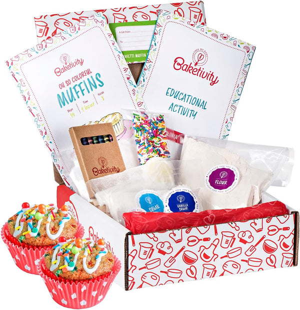 Baketivity Kids DIY Baking Activity Kit - Bake Confetti Muffins with Pre-Measured Ingredients – Gift for Ages 6-12