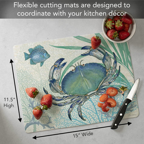 Cut N' Funnel Oceana Designer Flexible Plastic Cutting Board Mat, 15" x 11.5", Easy to Clean