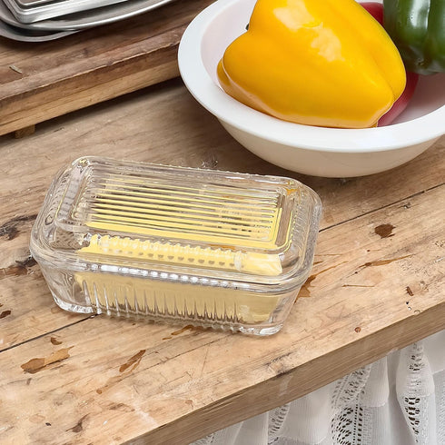 Countertop, 6.5" Clear Glass Butter Dish with Lid for Crystal Butter Dish with Cover, Covered Butter Tray