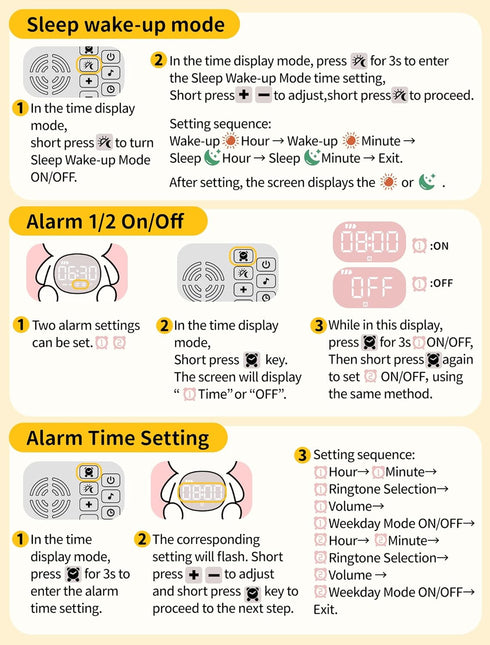 MASHI Bunny Alarm Clock, Toddler Sleep Training Clock with Sun & Moon, Sleep Sound Machine, Night Lights, Alarm Clock
