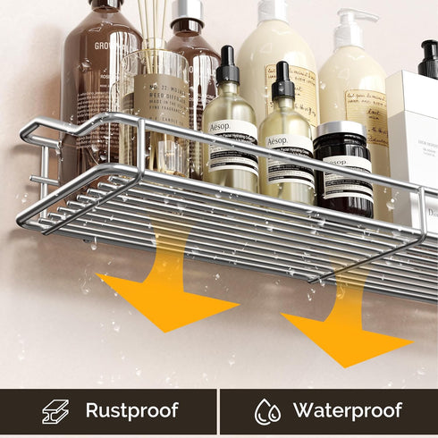 Orimade Bathroom Shelf Organizer, Shower Caddy Storage Rack with Traceless Adhesive, 15.75 inch, Silver