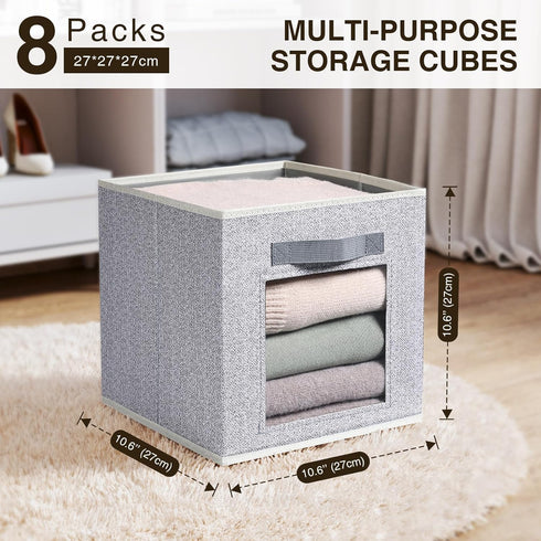 Foldable Storage Cubes - Decorative Fabric Bins for Clothes Storage, Closet Organizers for Shelves, 11inch, Set of 8,