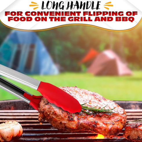 Extra Long 17.3" Tongs for Cooking & Grilling - Heat-Resistant Kitchen Tongs with Silicone Tips for BBQ