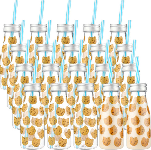 Yungyan 20 Pcs Plastic Cookies Milk Bottles with Straws and Lids Small
