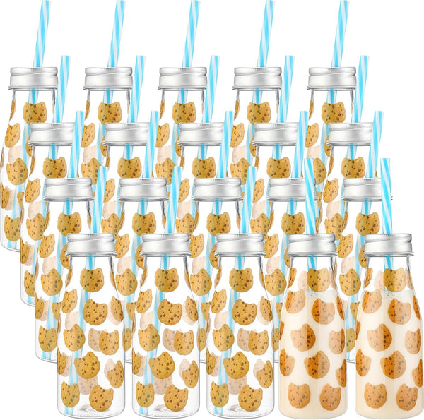 Yungyan 20 Pcs Plastic Cookies Milk Bottles with Straws and Lids Small