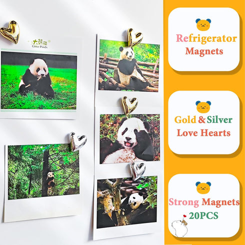 20PCS Gold Refrigerator Magnets, Cute Love Heart Decorative Magnets for Home Kitchen Office Whiteboard