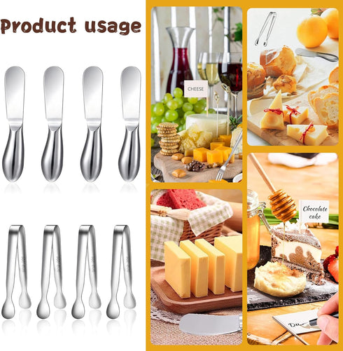 Spreader Knife Set, 8-Piece Cheese and Butter Spreaders, Mini Serving Tongs, Stainless Steel Multipurpose Knives