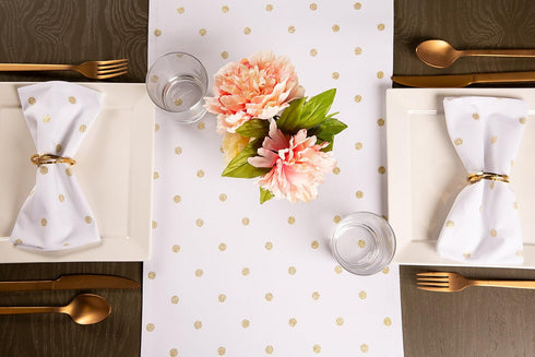 13x90, DII Polka Dot Kitchen Collection, Table Runner, Metallic White/Gold Reversible