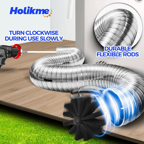 Holikme 30 Feet Dryer Vent Cleaner Kit, Flexible Lint Brush with Drill Attachment, Fireplace Chimney Brushes Extends Up to 30 Feet for Easy Cleaning, Use with or without a Power Drill by Holikme