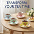 Set 4, 8 oz, Set BTaT- Floral Tea Cups and Saucers, of Fine Porcelain Teacup with Gold Trim for Afternoon Tea