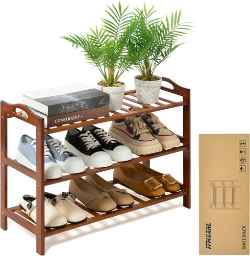 RMXANL 3 Tier Bamboo Shoe Rack, Shoe Shelf Shoes Rack Shoe Organizer for