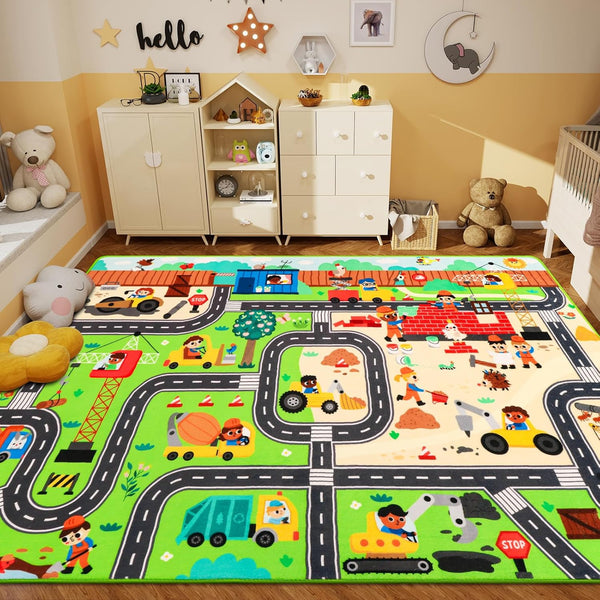 Mfmiudole Kids Rug Play Mat for Toy Cars, 59"39.4" Construction Site Road Traffic